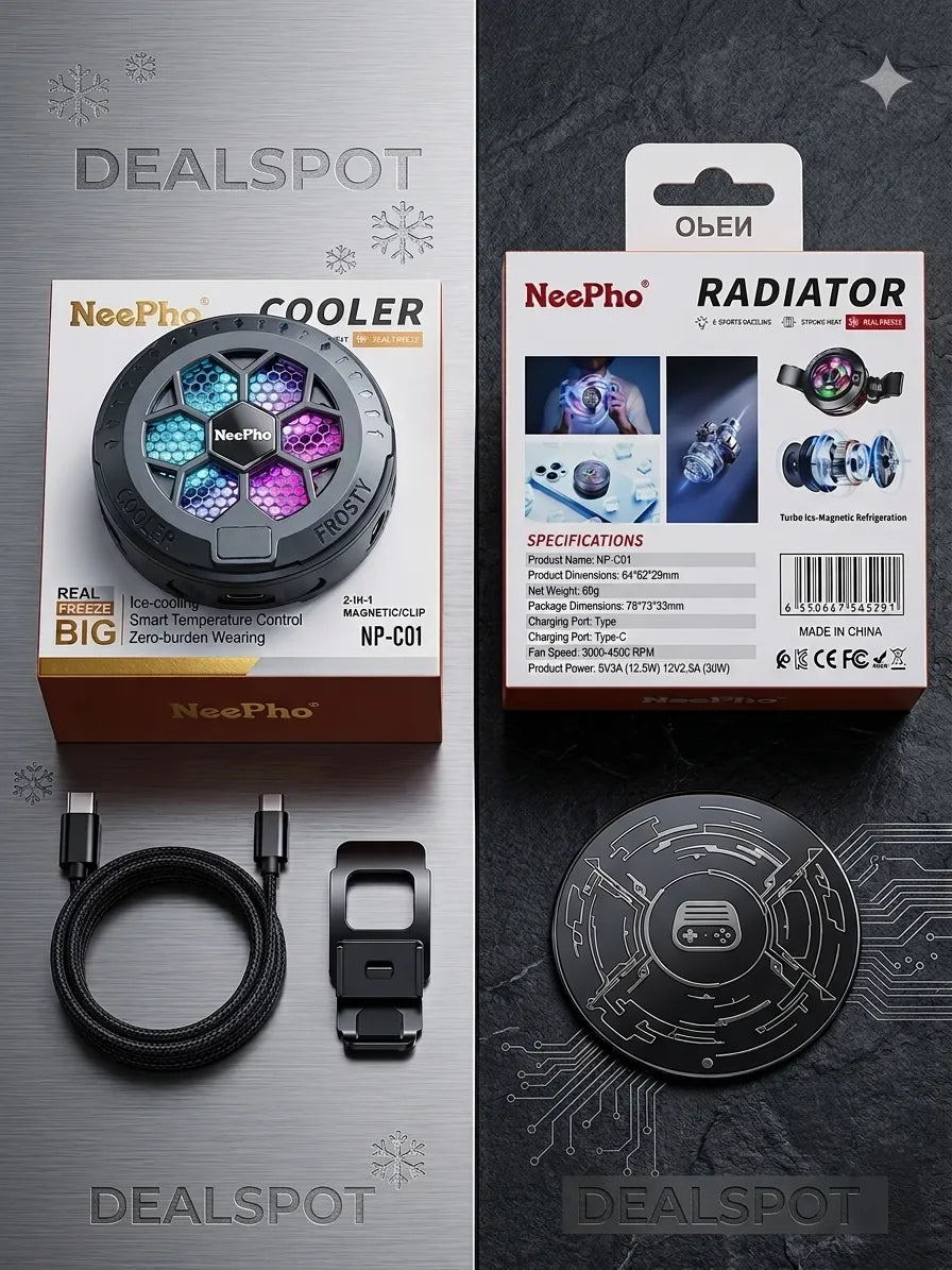 NeePho NP-C01 Magnetic Phone Cooler Radiator - 2-in-1 Clip-on Mobile Gaming Fan with RGB Light & Smart Temperature Control Ice-Cooling Fan for PUBG, Free Fire & Streaming by dealspot